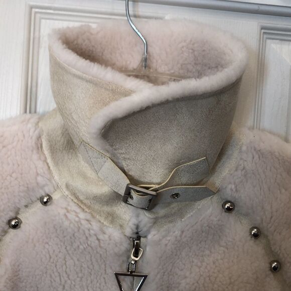 Faux Fur Shearling White Jacket Winter, Pit to Pit 23" Pre-Owned - Picture 5 of 16